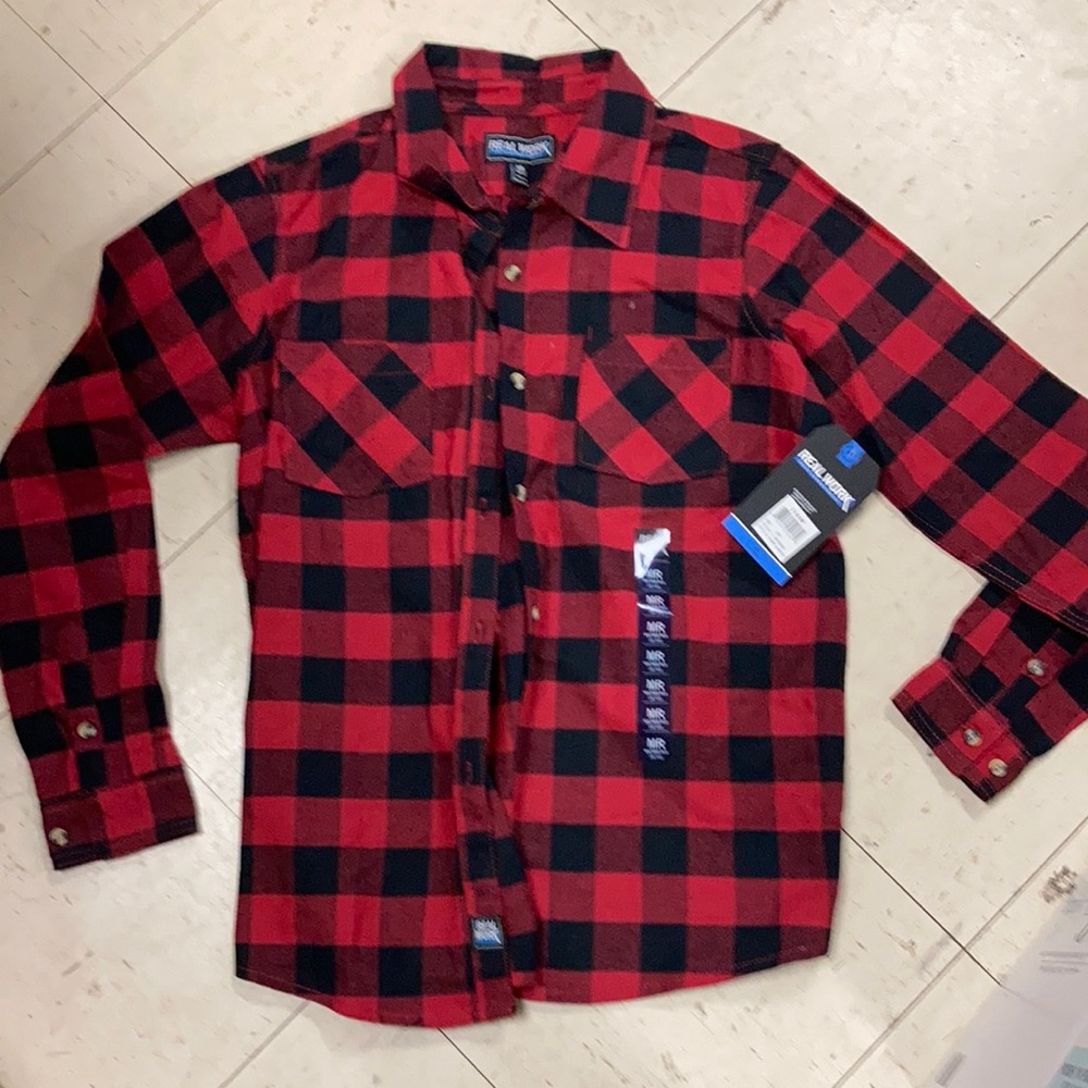 Real work red/black plaid flannel size mr